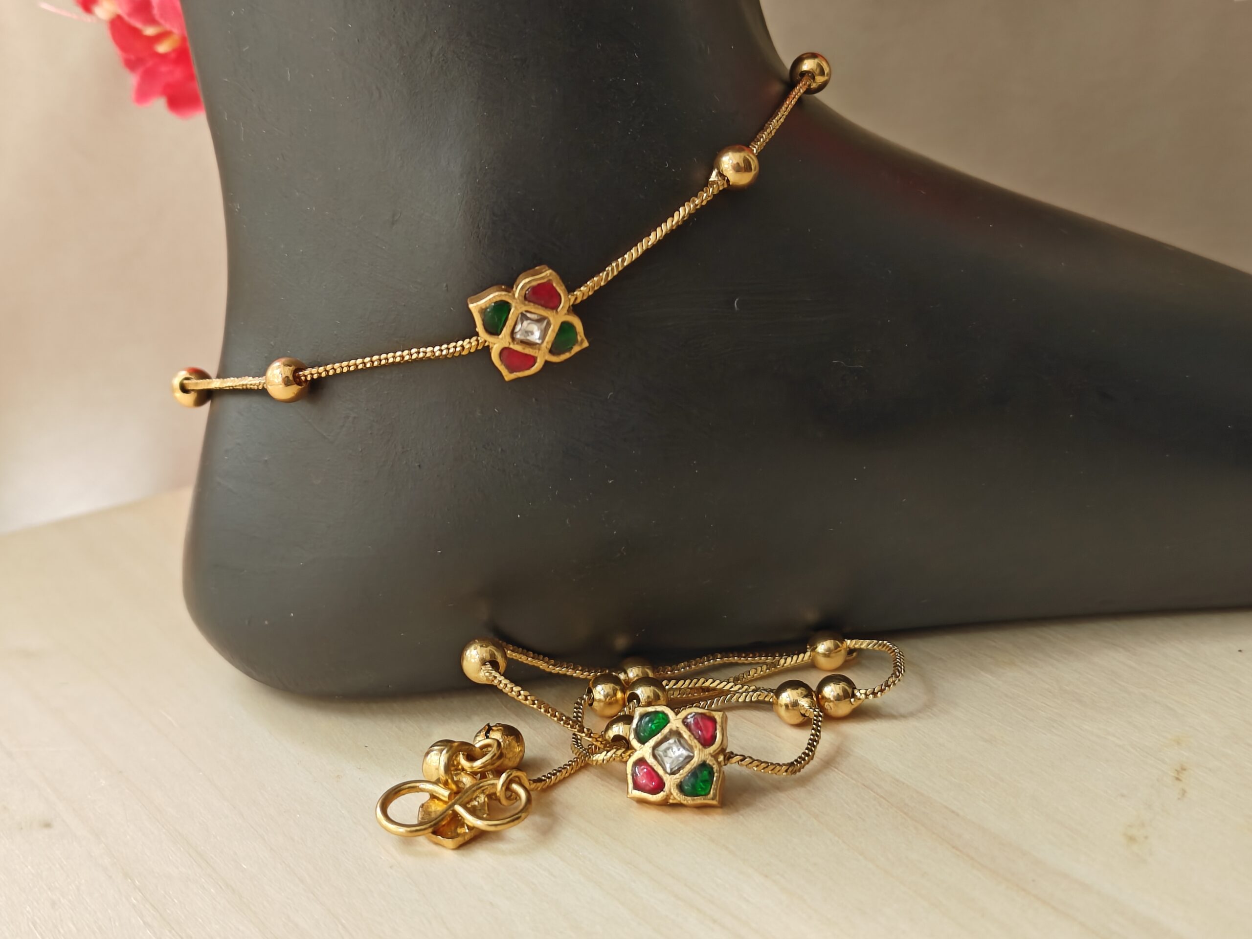 Jadau kundan flower Anklets NFA16 - Image 2