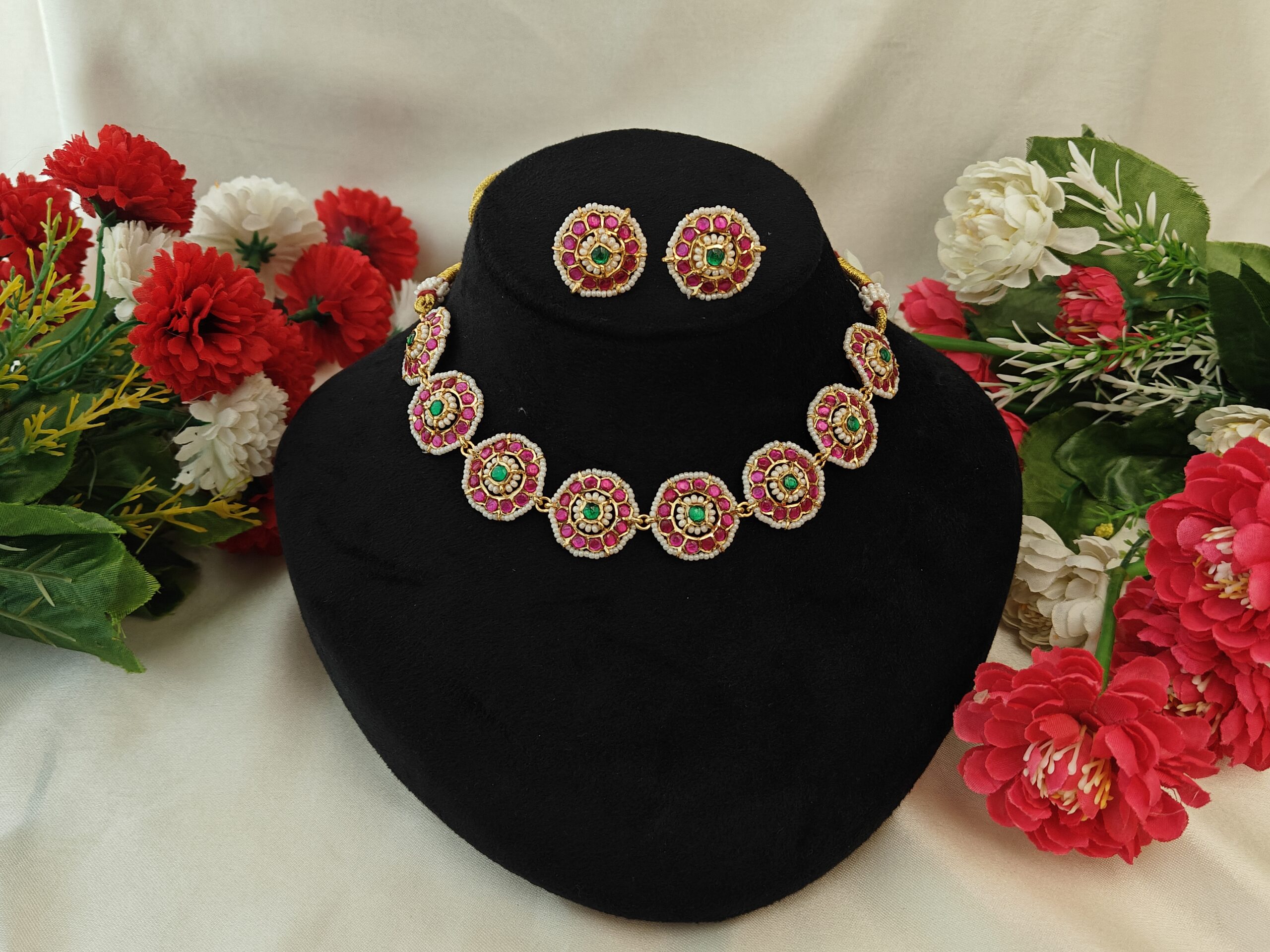 Kundan multi colour pearl choker NFN180M