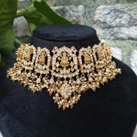 Premium White Kundan Lakshmi choker set NFN210