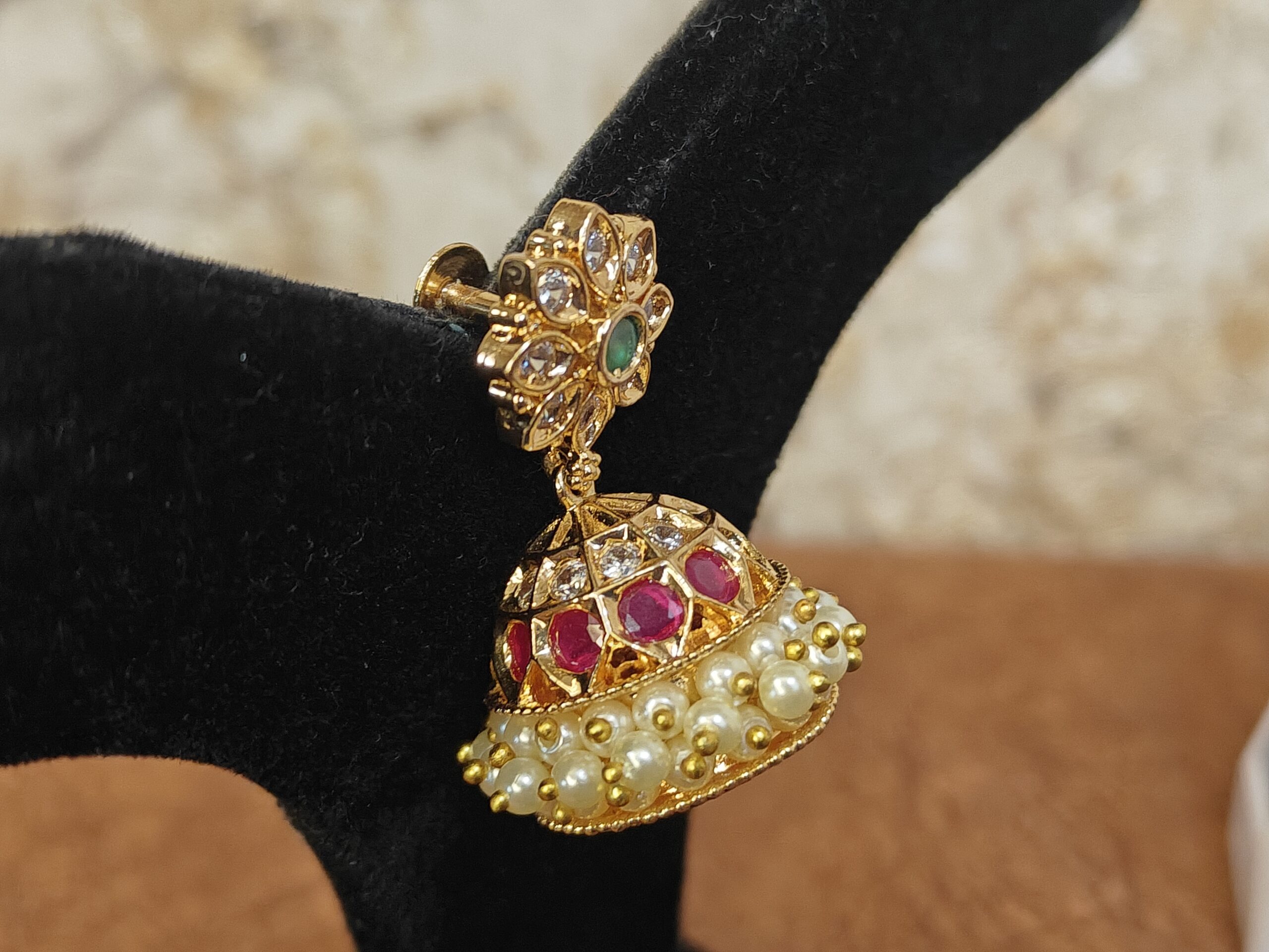 Kempu pearl Jhumkas NFE62 - Image 2