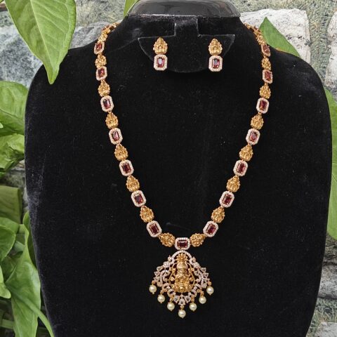 Lakshmi CZ long Necklace in Pink NFN204P