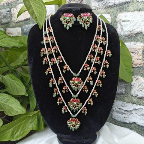 Pearl 3layer jadau kundan raani haaram NFN211