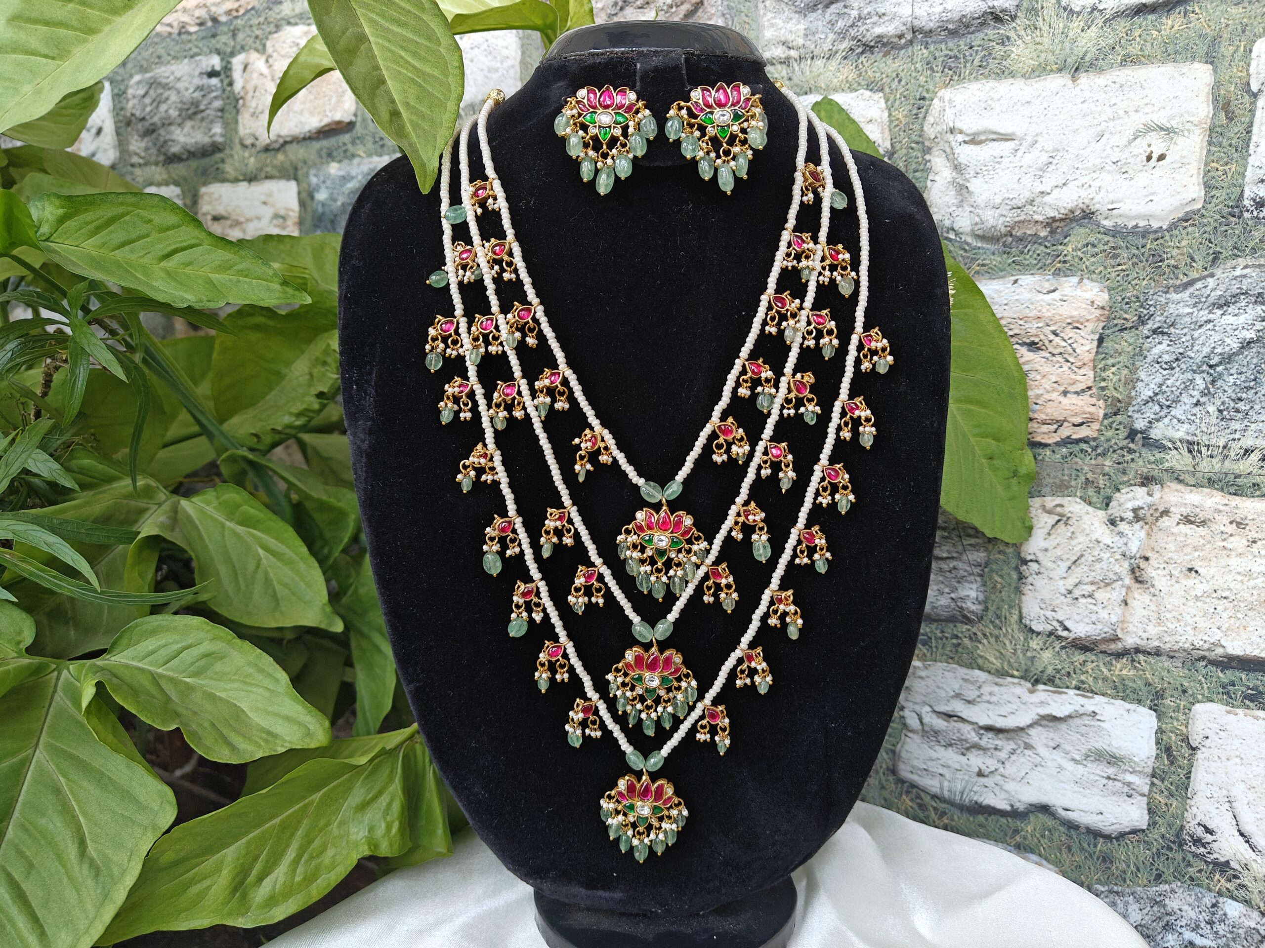 Pearl 3layer jadau kundan raani haaram NFN211