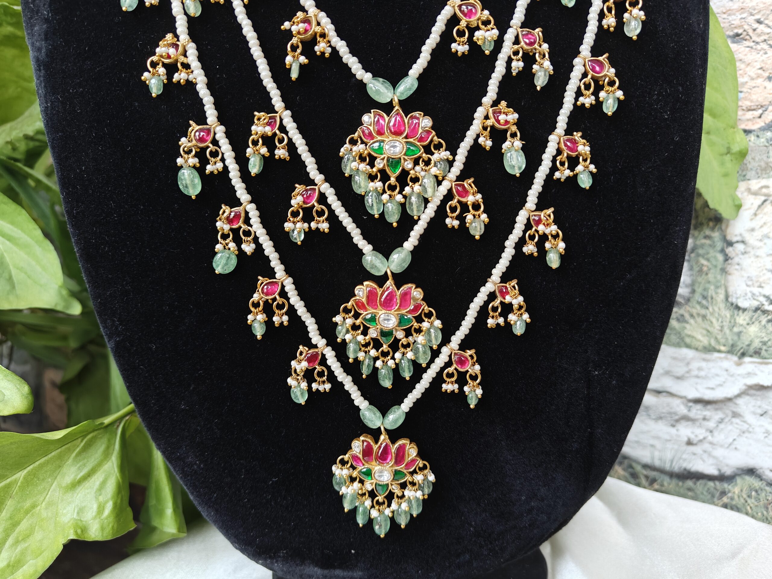 Pearl 3layer jadau kundan raani haaram NFN211 - Image 3