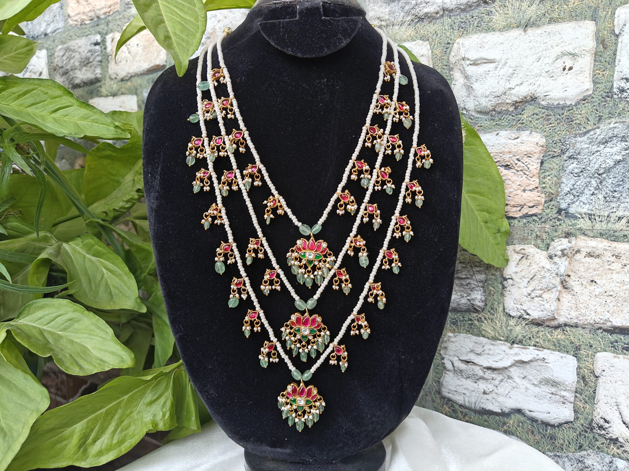 Pearl 3layer jadau kundan raani haaram NFN211 - Image 2