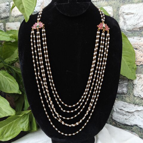 Pearl multi layer chain with lotus kundan motif NFN212