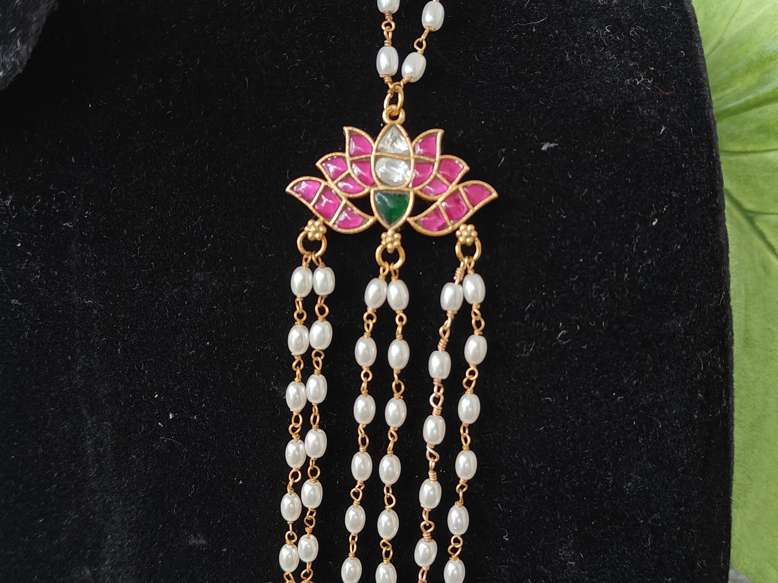 Pearl multi layer chain with lotus kundan motif NFN212 - Image 2